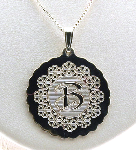 Cherry Design Monogram Initial Pendant w/Chain 18in, Sterling Silver