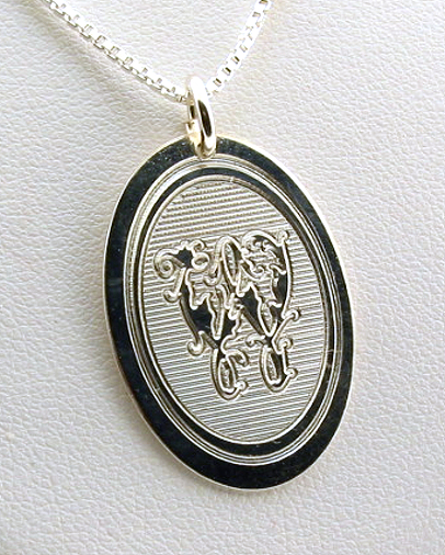 Oval Floral Monogram Initial Pendant w/Chain 18in, Sterling Silver