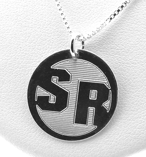 Round Monogram Initial Pendant w/Chain 18in, Sterling Silver