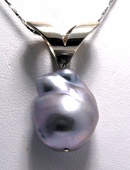 16X22MM Silver Gray Freshwater Pearl Pendant Slide, Silver, 1.4in Long