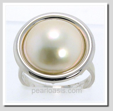 14MM Japanese Mabe Pearl Ring 14K White Gold Size 7