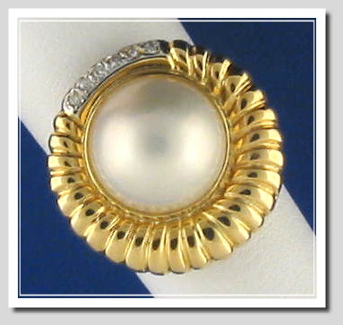 12.5MM Japanese Mabe Pearl Diamond Ring 14K Yellow Gold Size 7.5