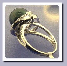 10.9MM Peacock Color Tahitian Cultured Pearl Ring, 0.61ct. Diamonds, 18K W Gold