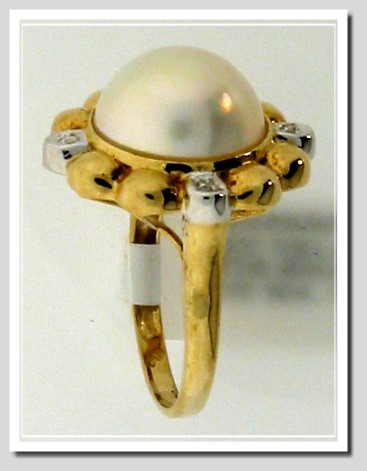 12.5MM Mabe Pearl Diamond Ring 14K Yellow Gold Size 7