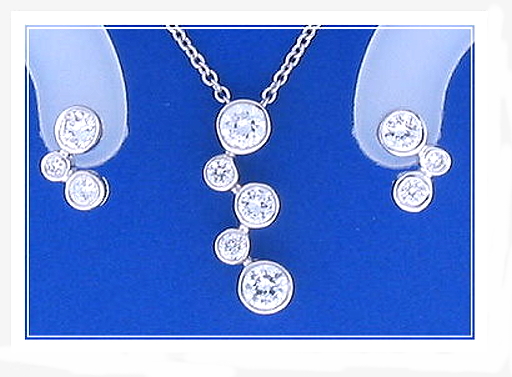 Bridal Set: Bubble Earrings Pendant Chain. White Zircons.  925 Silver