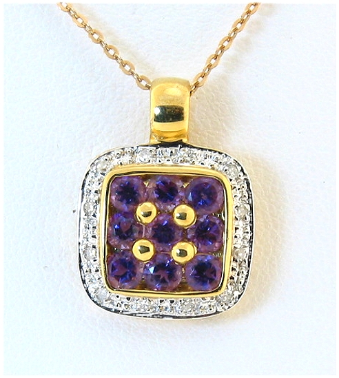 Genuine Amethyst and Diamond Pendant 18K