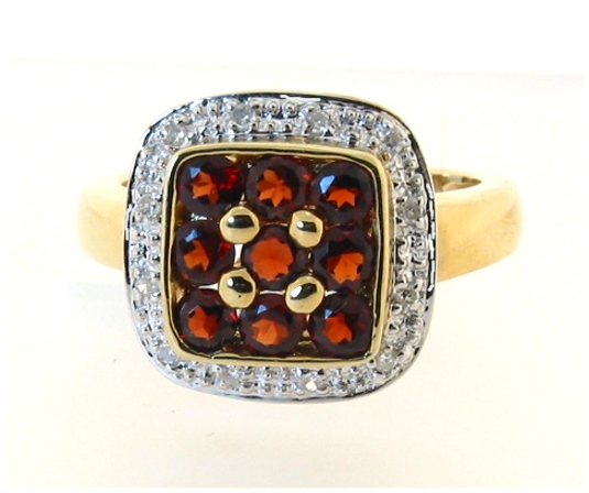 Genuine Garnet and Diamond Ring 14K Gold, Size 7